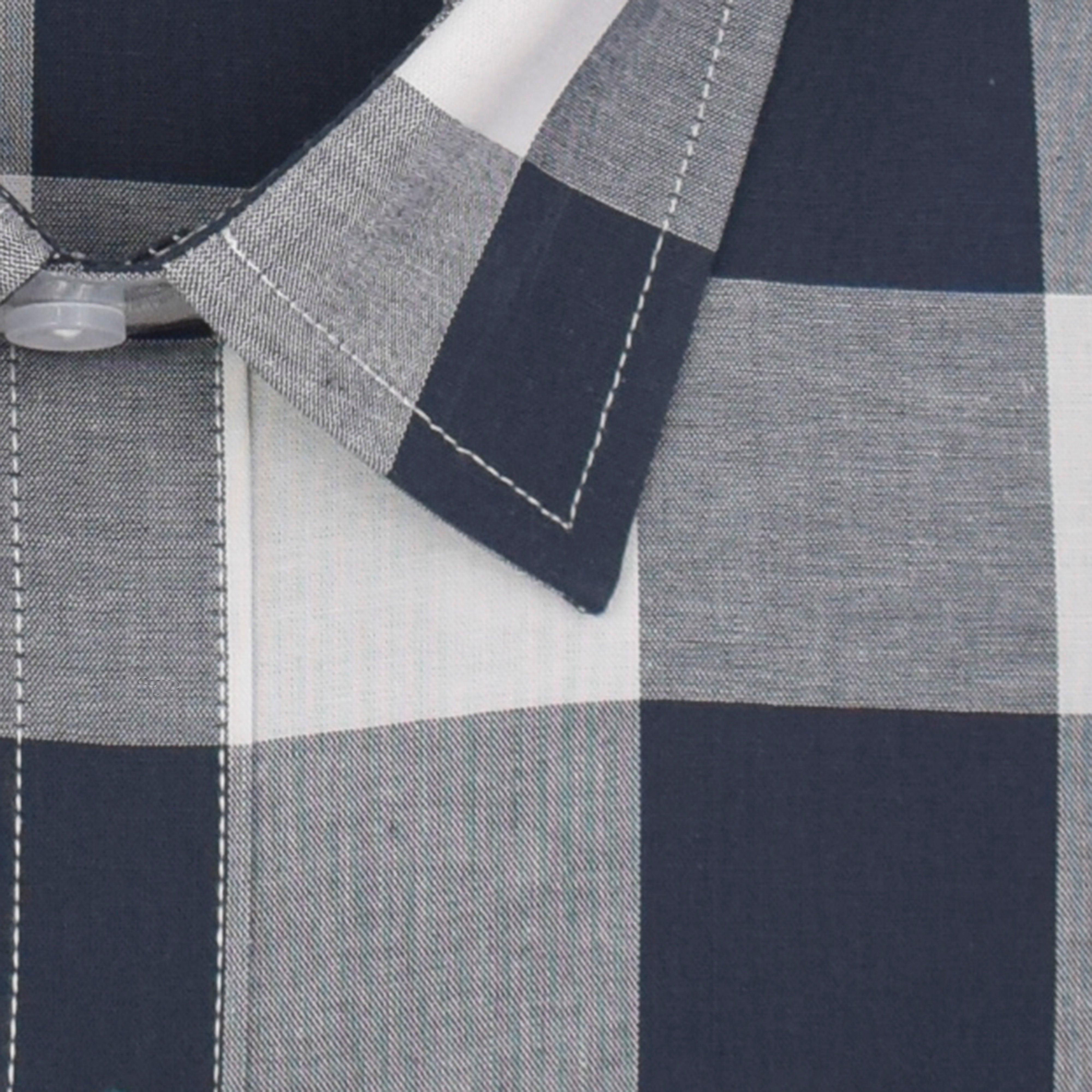 Men's 100% Cotton Big Buffalo Checkered Half Sleeves Shirt (Navy)