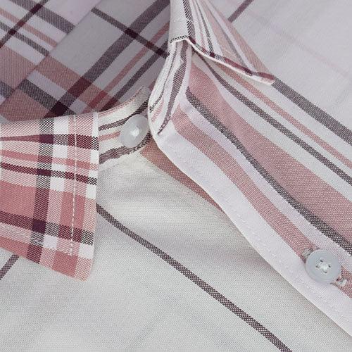 Men's 100% Cotton Big Checkered Half Sleeves Shirt (Cream (Off White))