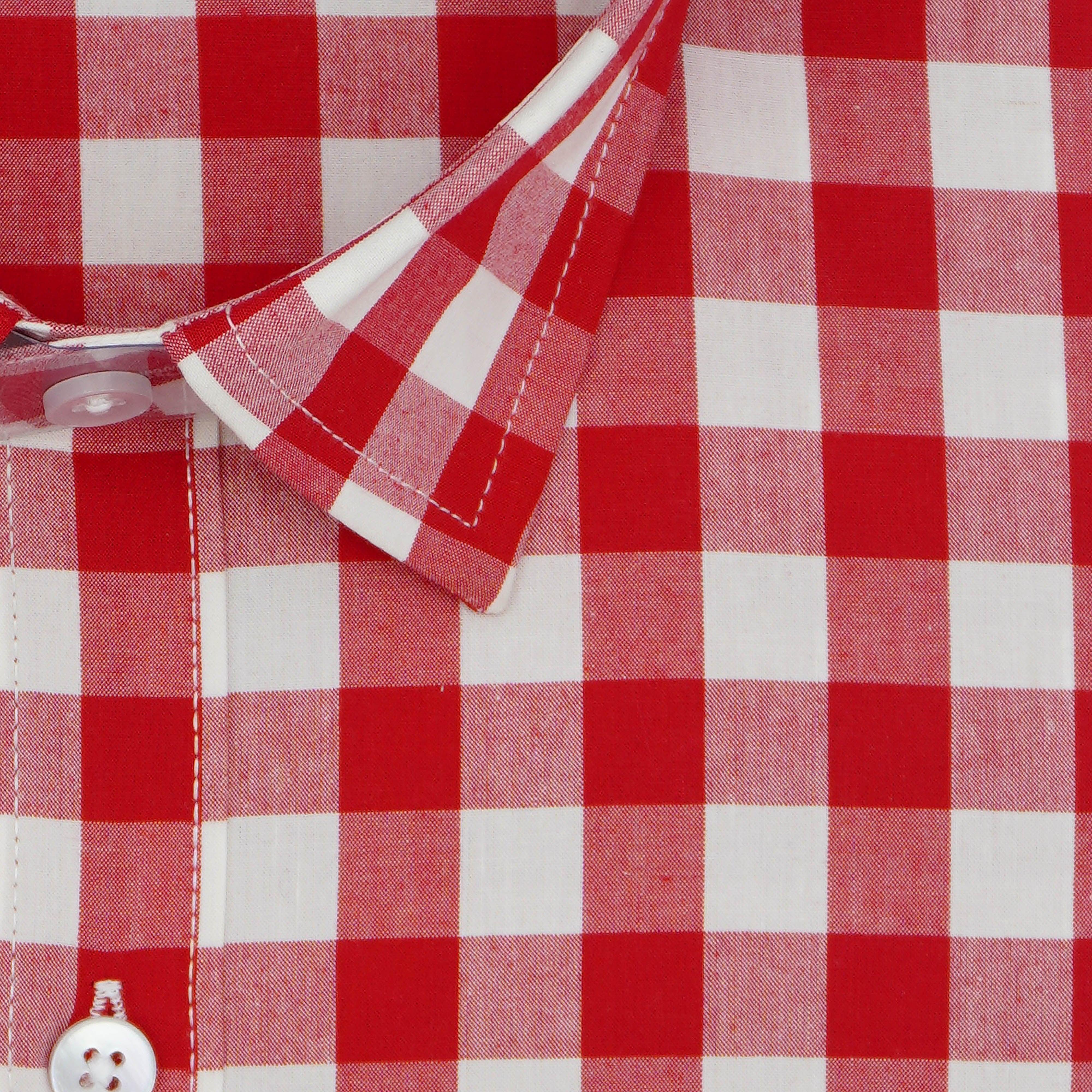 Men's 100% Cotton Gingham Checkered Full Sleeves Shirt (Red)