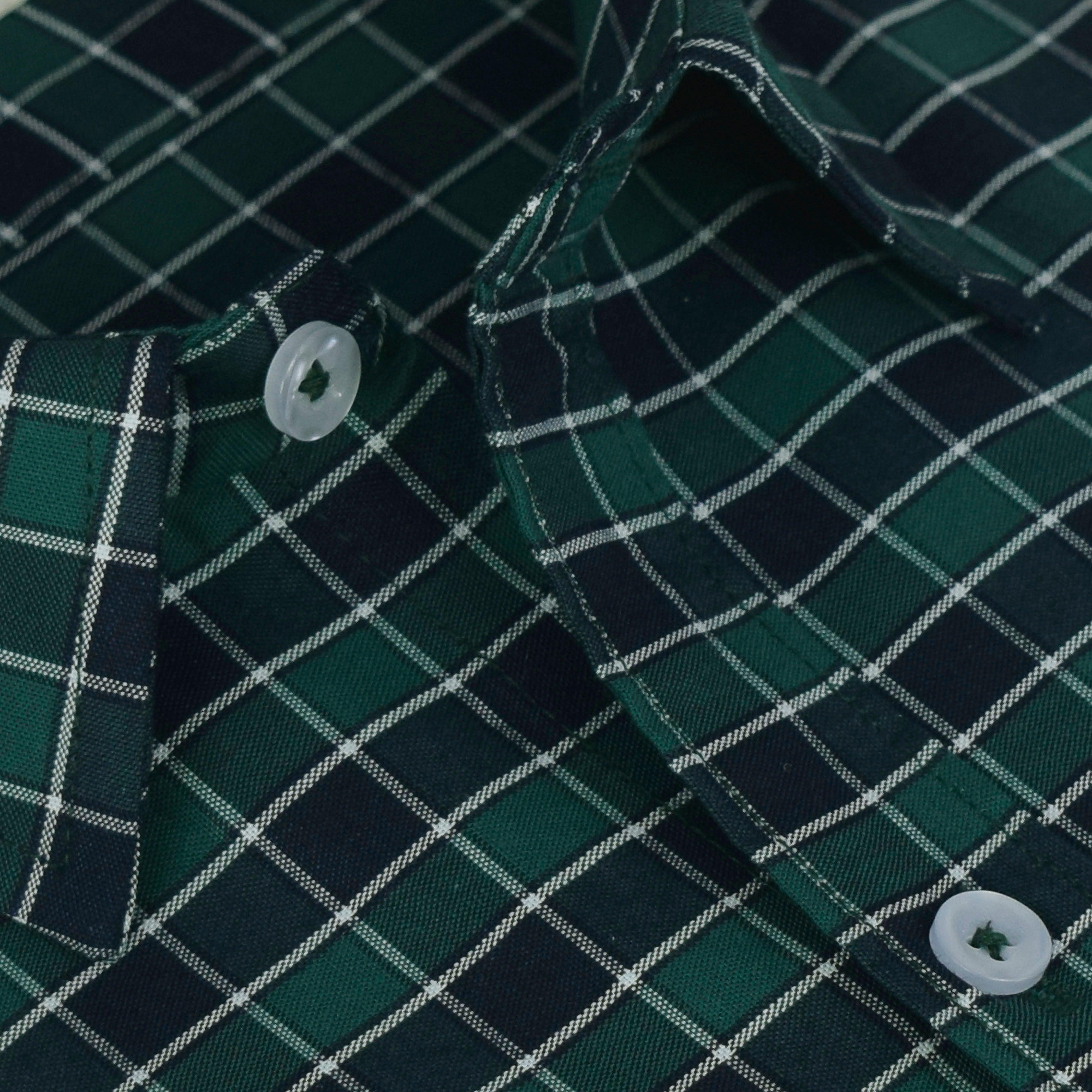 Men's 100% Cotton Gingham Checkered Half Sleeves Shirt (Green)