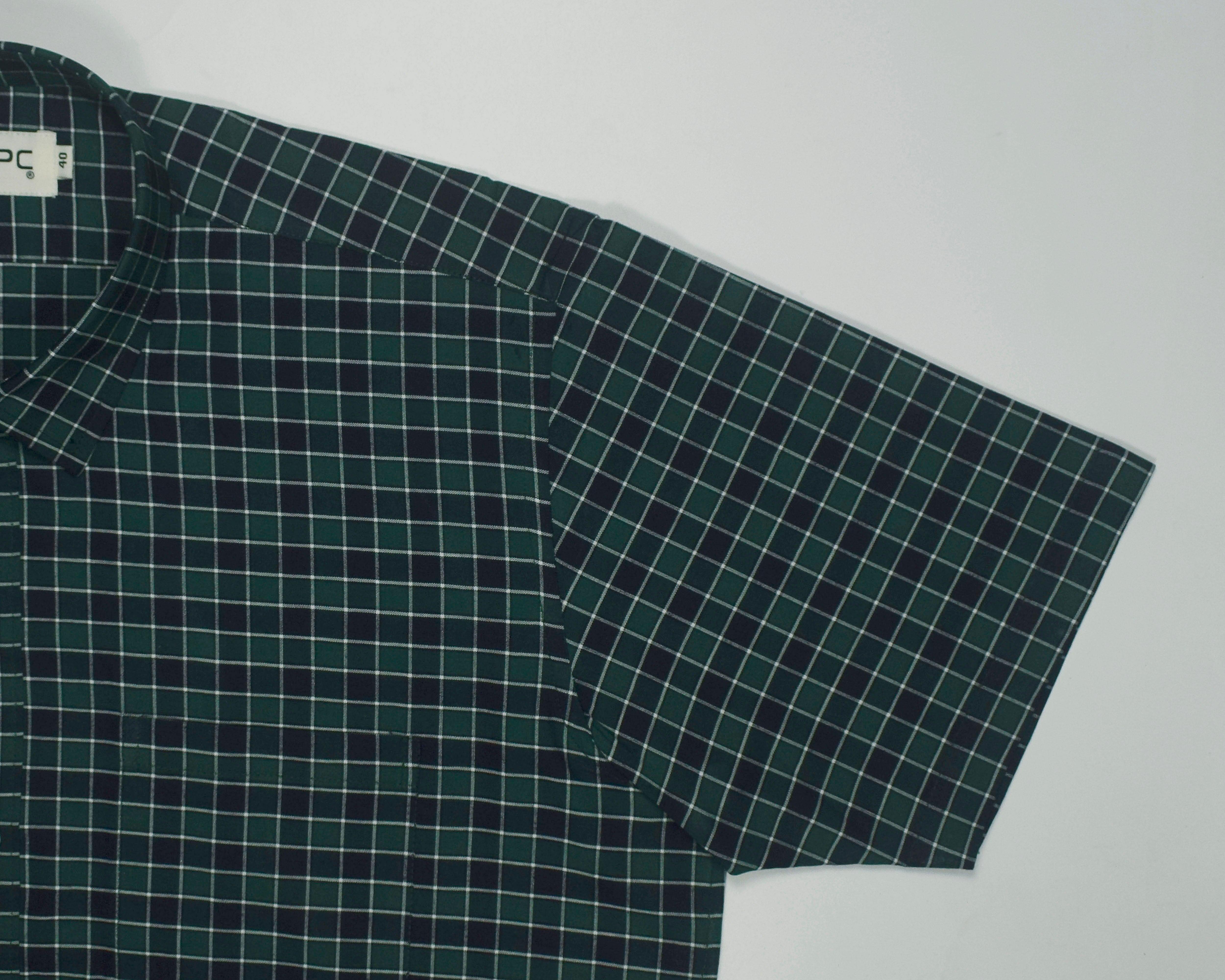 Men's 100% Cotton Gingham Checkered Half Sleeves Shirt (Green)