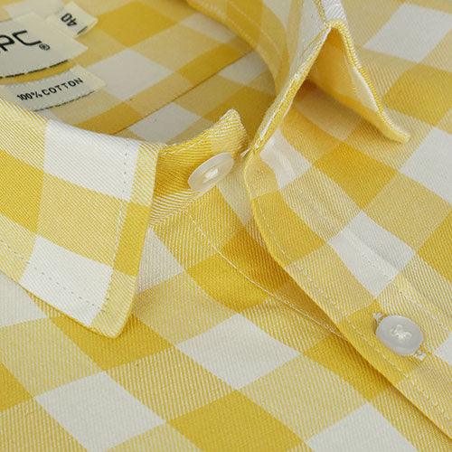 Men's 100% Cotton Gingham Checkered Half Sleeves Shirt (Yellow)