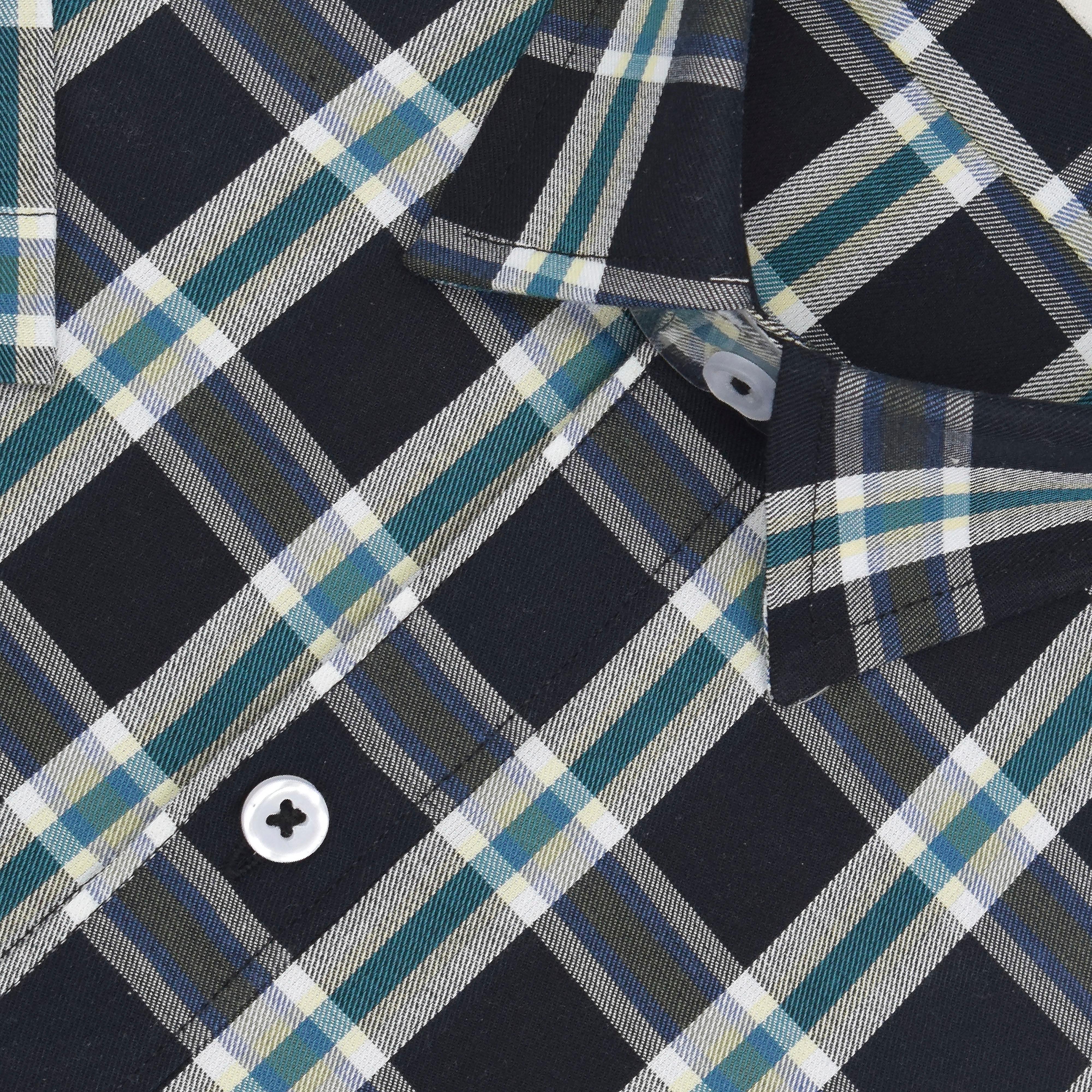 Men's 100% Cotton Grid Tattersall Checkered Half Sleeves Shirt (Black)