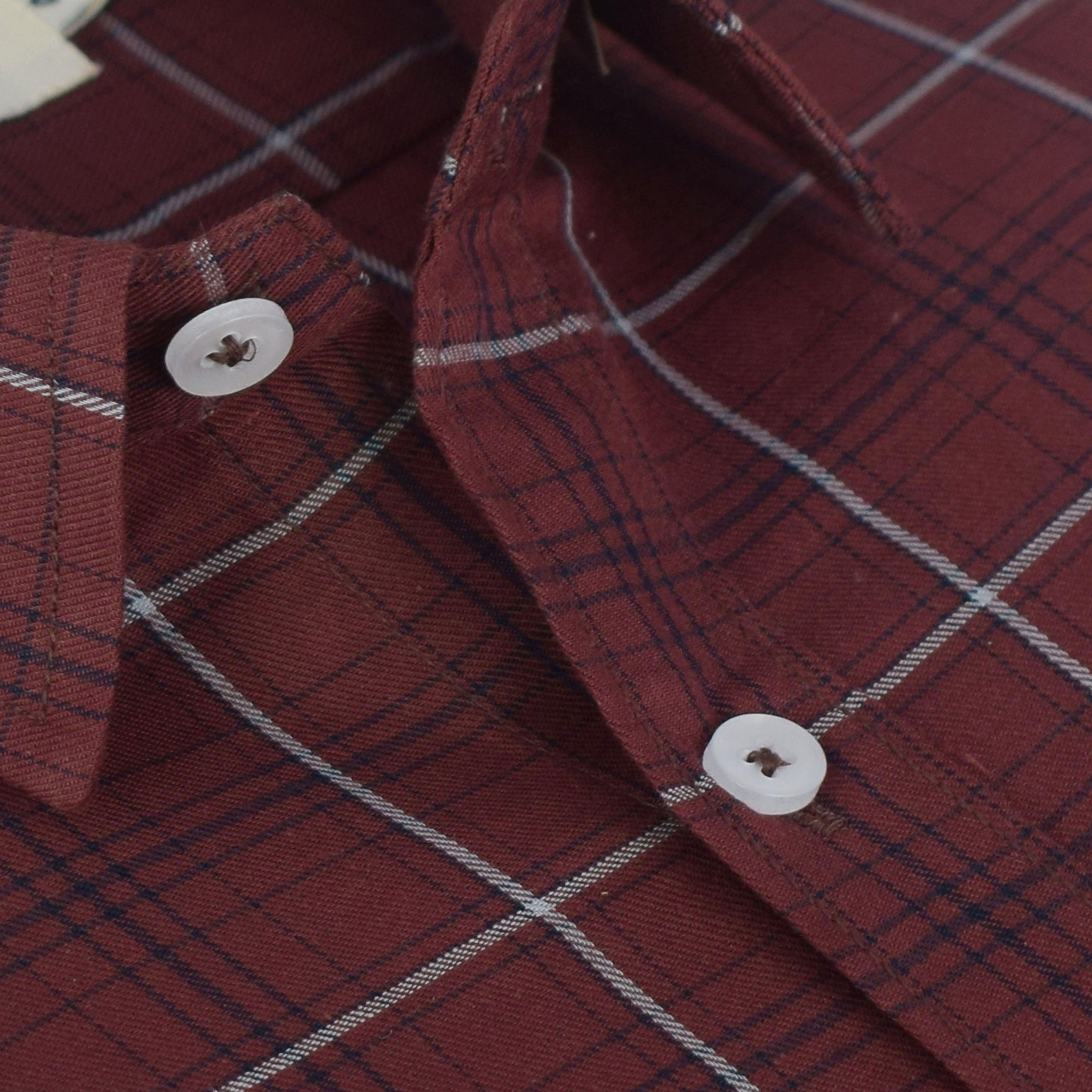 Men's 100% Cotton Grid Tattersall Checkered Half Sleeves Shirt (Rust Brown)
