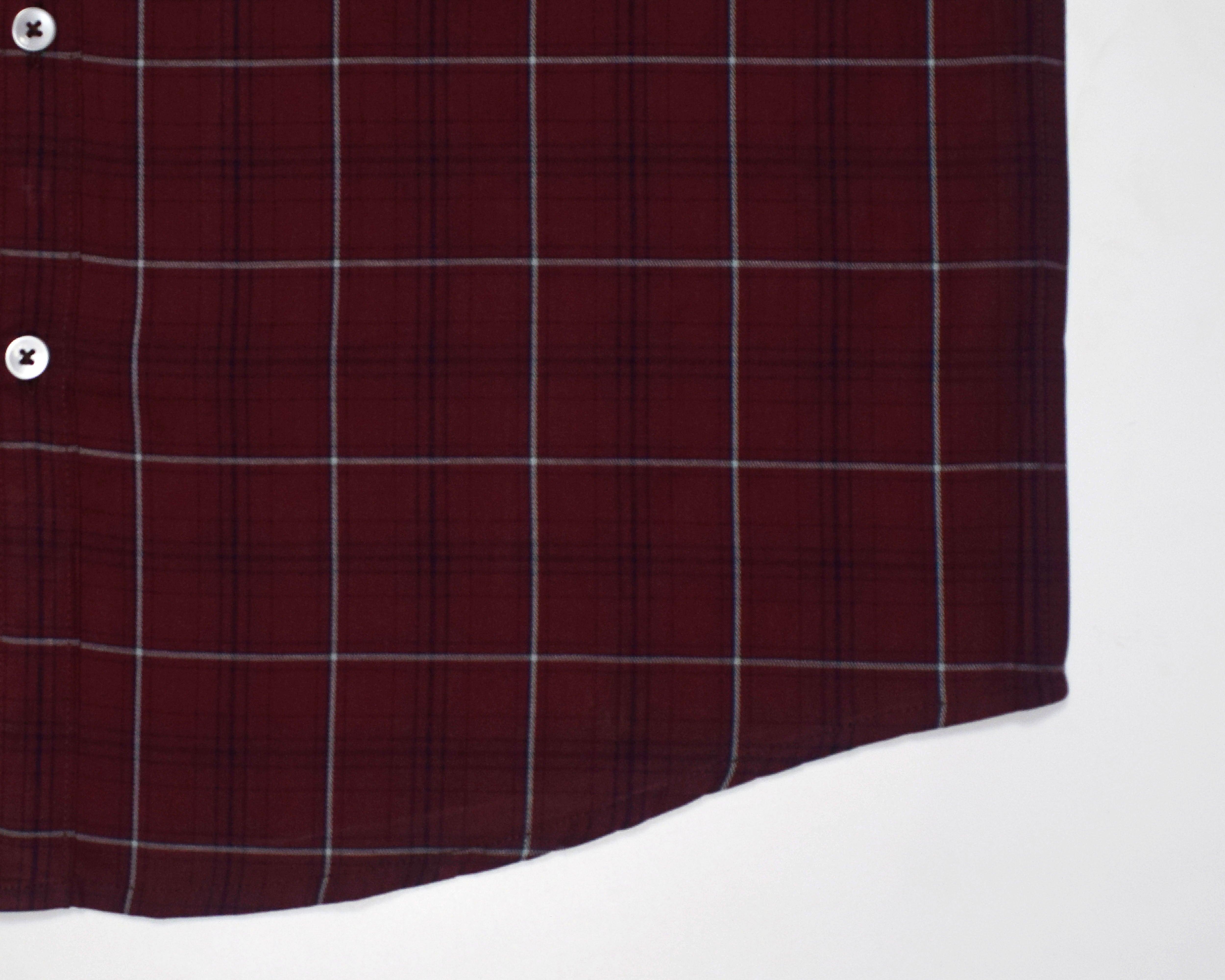 Men's 100% Cotton Grid Tattersall Checkered Half Sleeves Shirt (Rust Brown)