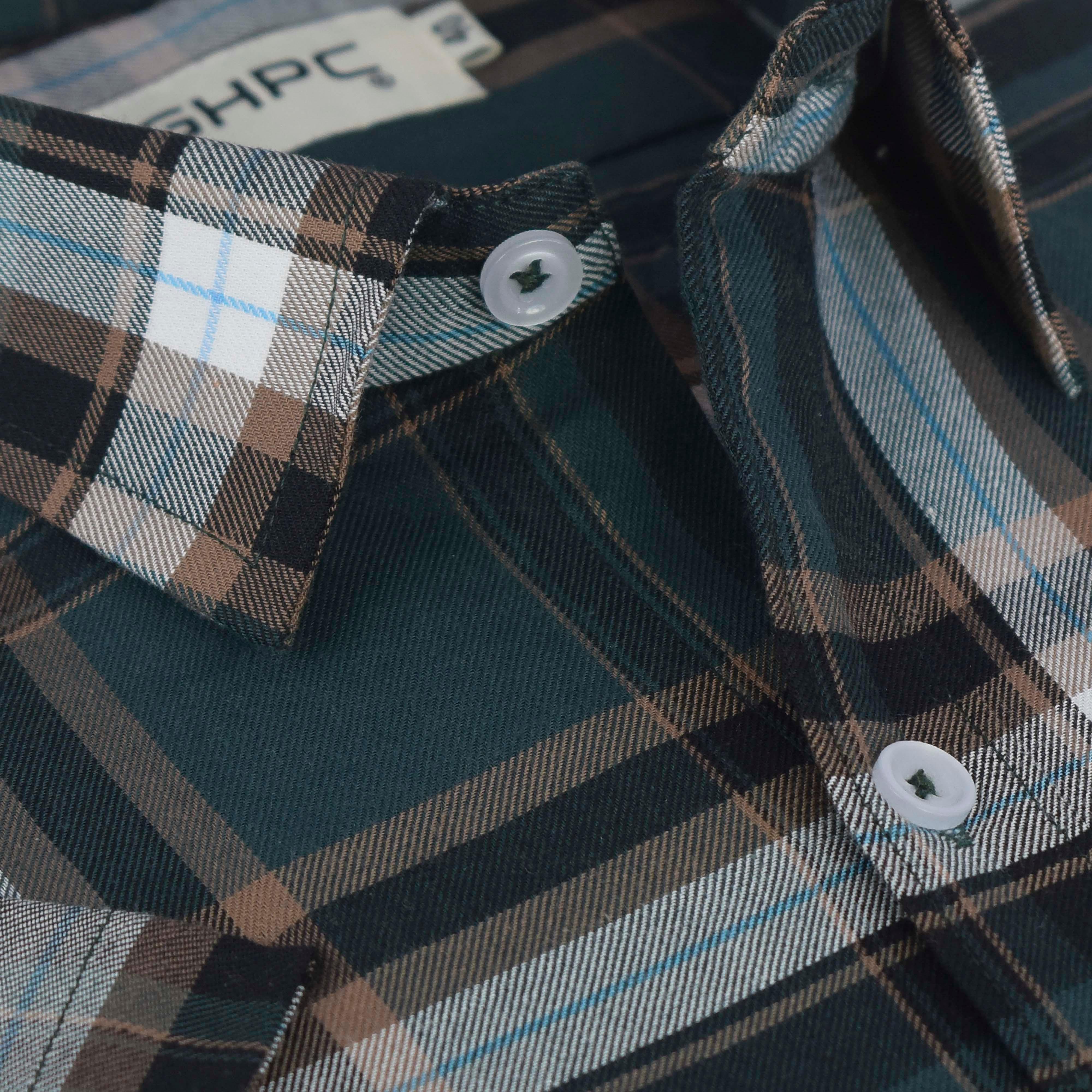 Men's 100% Cotton Madras Checkered Half Sleeves Shirt (Bottle Green)