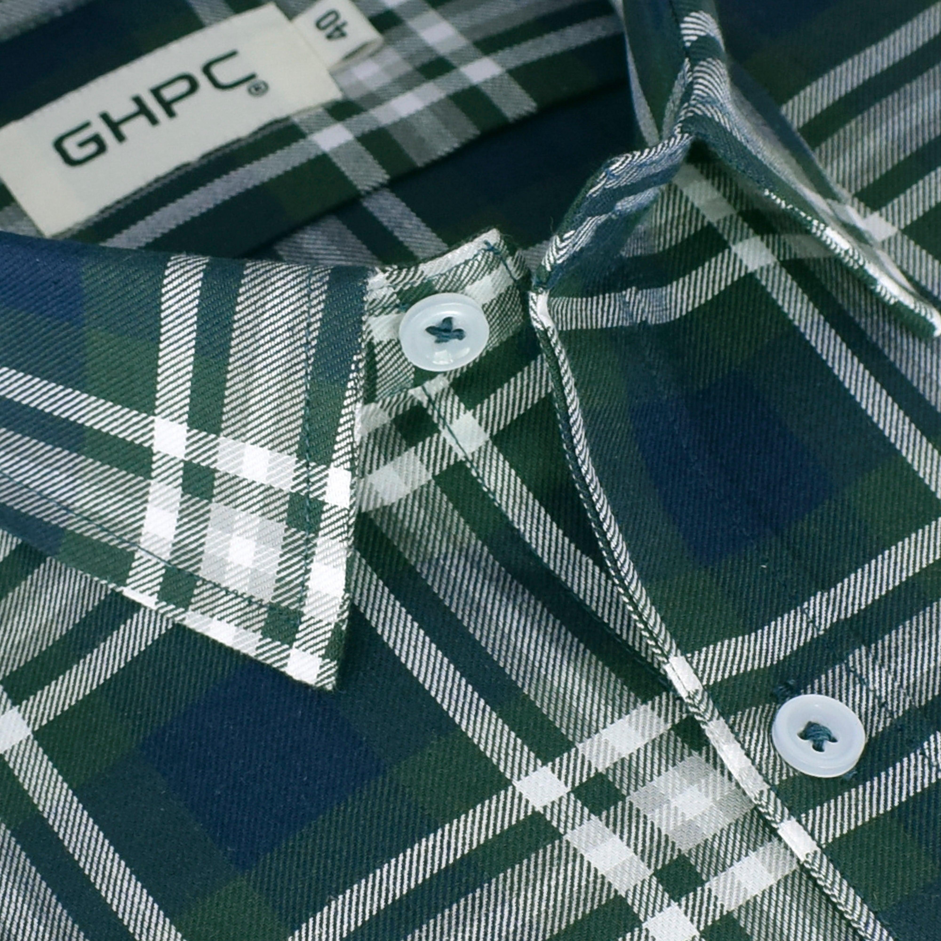 Men's 100% Cotton Madras Checkered Half Sleeves Shirt (Bottle Green)