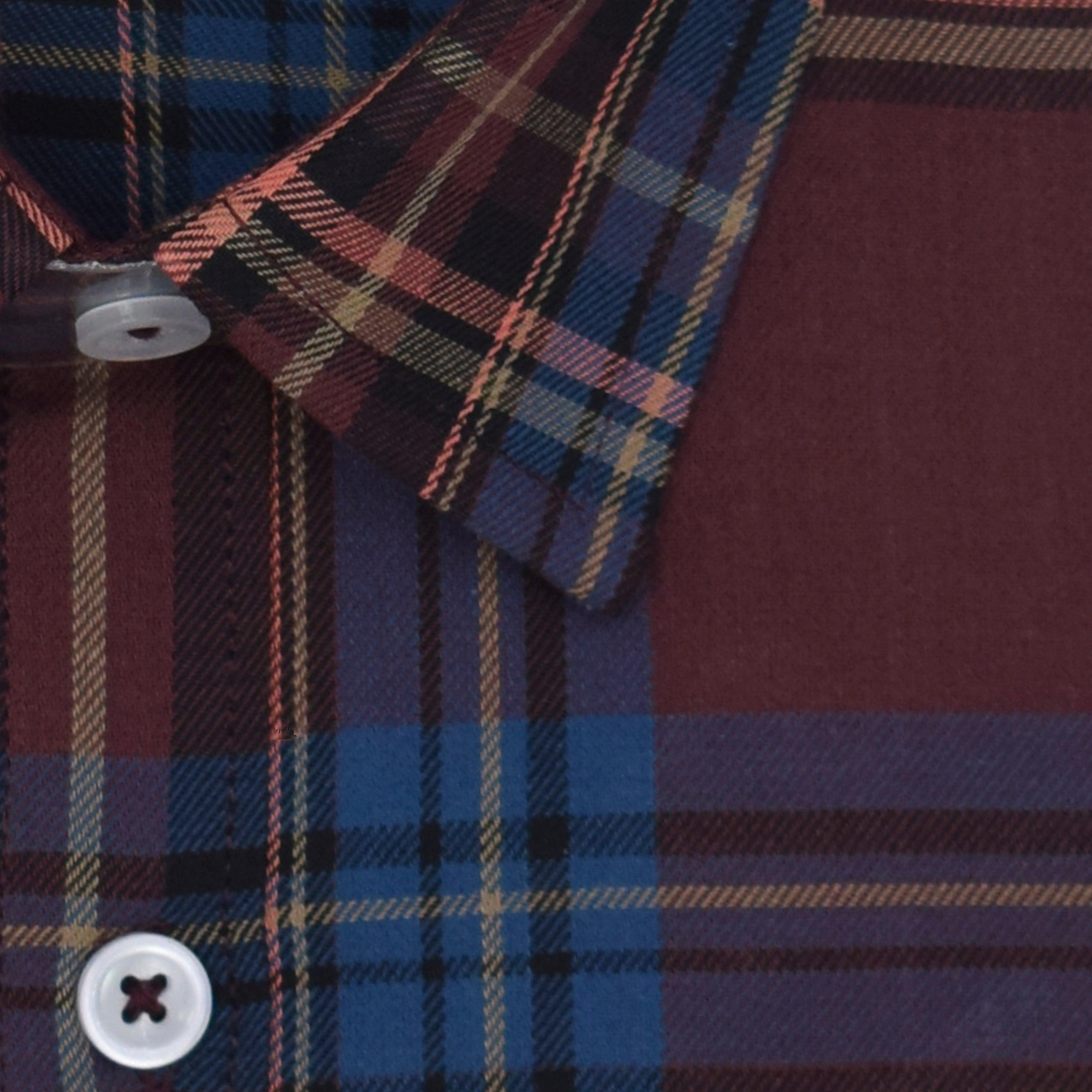 Men's 100% Cotton Madras Checkered Half Sleeves Shirt (Burgundy)