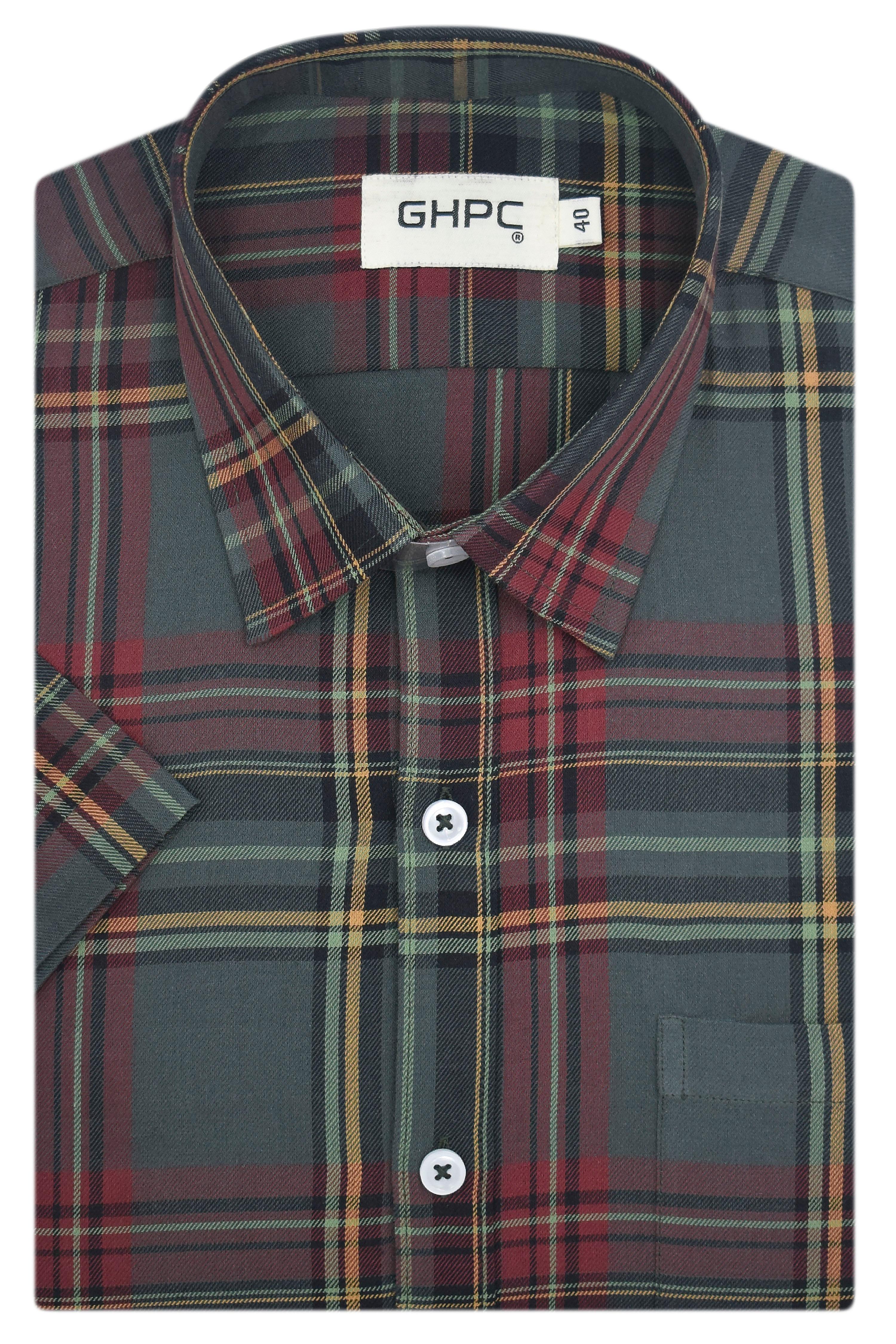 Men's 100% Cotton Madras Checkered Half Sleeves Shirt (Forest Green)