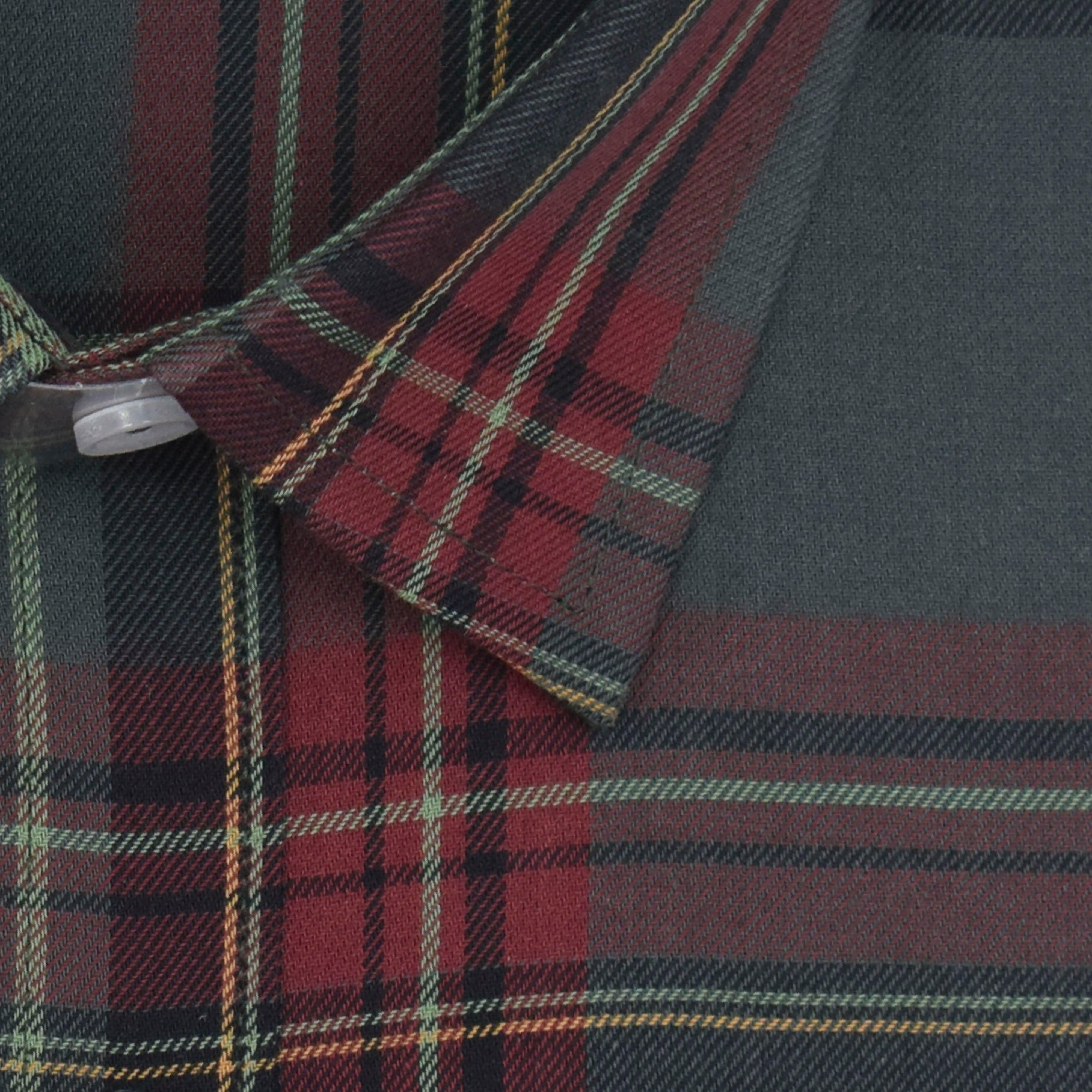 Men's 100% Cotton Madras Checkered Half Sleeves Shirt (Forest Green)
