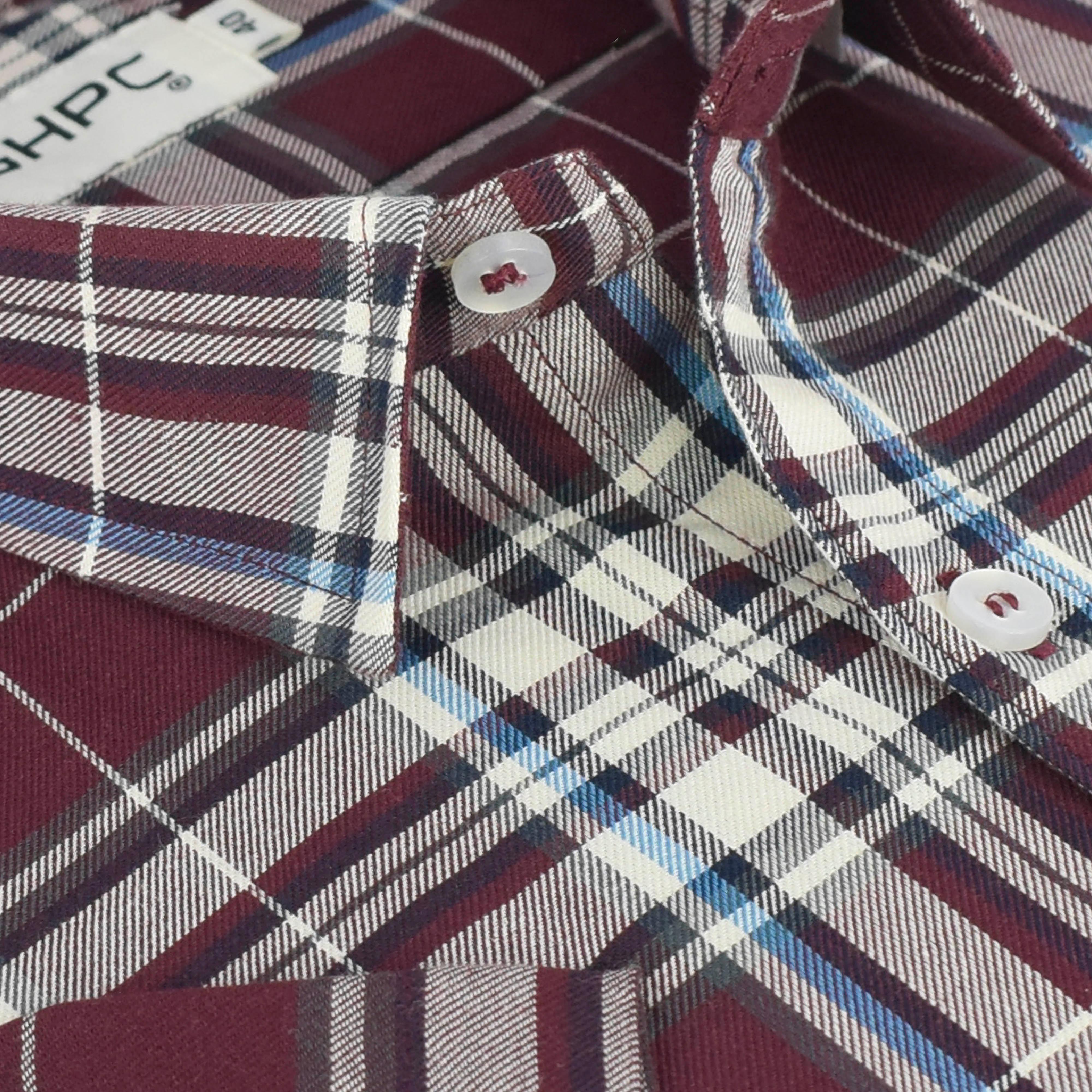 Men's 100% Cotton Madras Checkered Half Sleeves Shirt (Maroon)