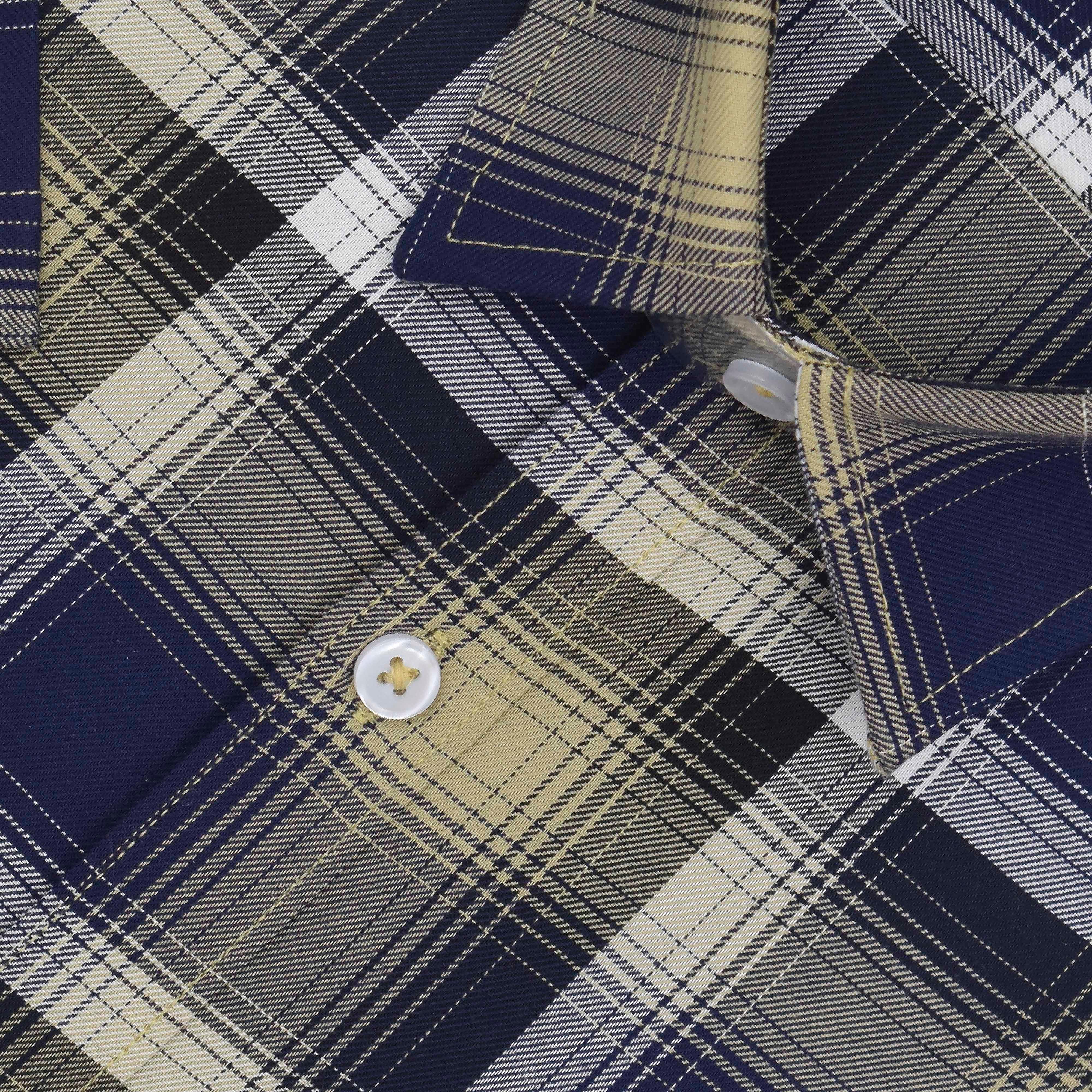 Men's 100% Cotton Madras Checkered Half Sleeves Shirt (Navy)