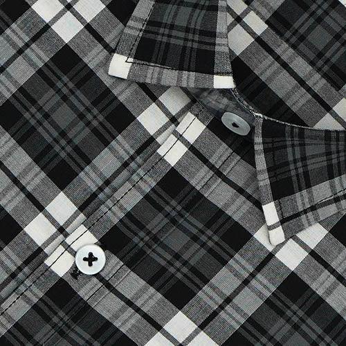 Men's 100% Cotton Plaid Checkered Half Sleeves Shirt (Black)