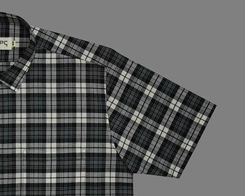 Men's 100% Cotton Plaid Checkered Half Sleeves Shirt (Black)