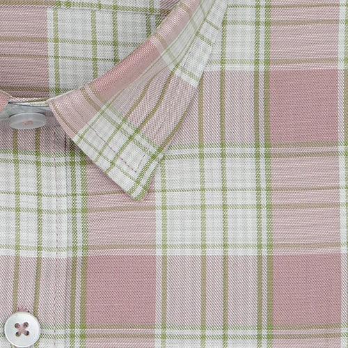 Men's 100% Cotton Plaid Checkered Half Sleeves Shirt (Peach)