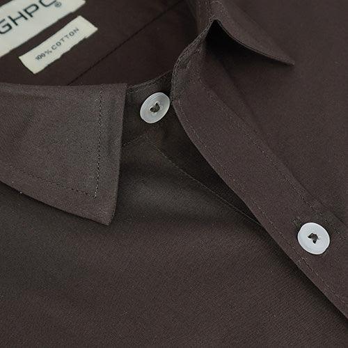 Men's 100% Cotton Plain Solid Half Sleeves Shirt (Metallic Brown)