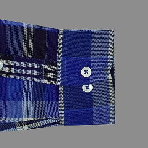 Men's 100% Cotton Tartan Checkered Full Sleeves Shirt (Blue)