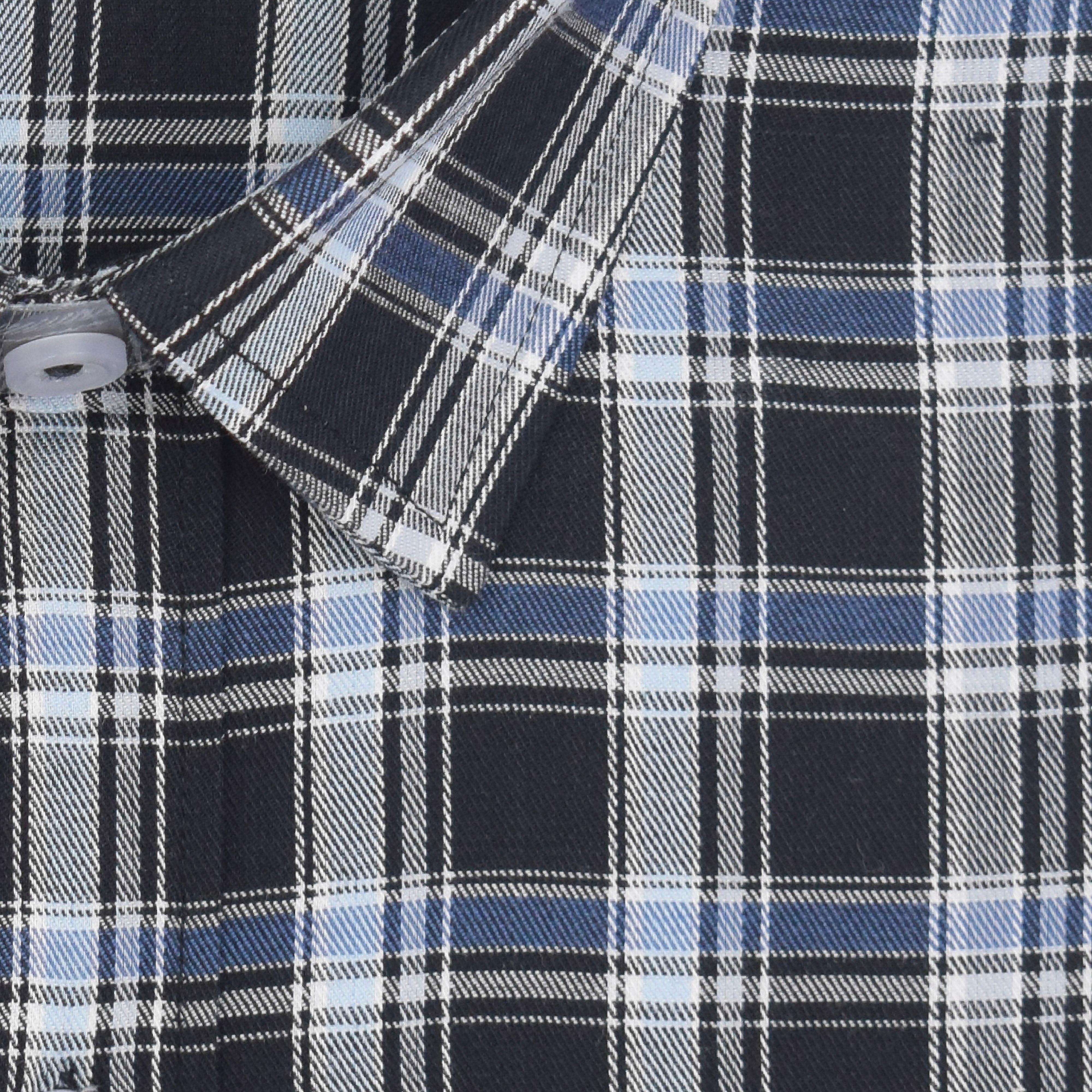 Men's 100% Cotton Tartan Checkered Half Sleeves Shirt (Black)