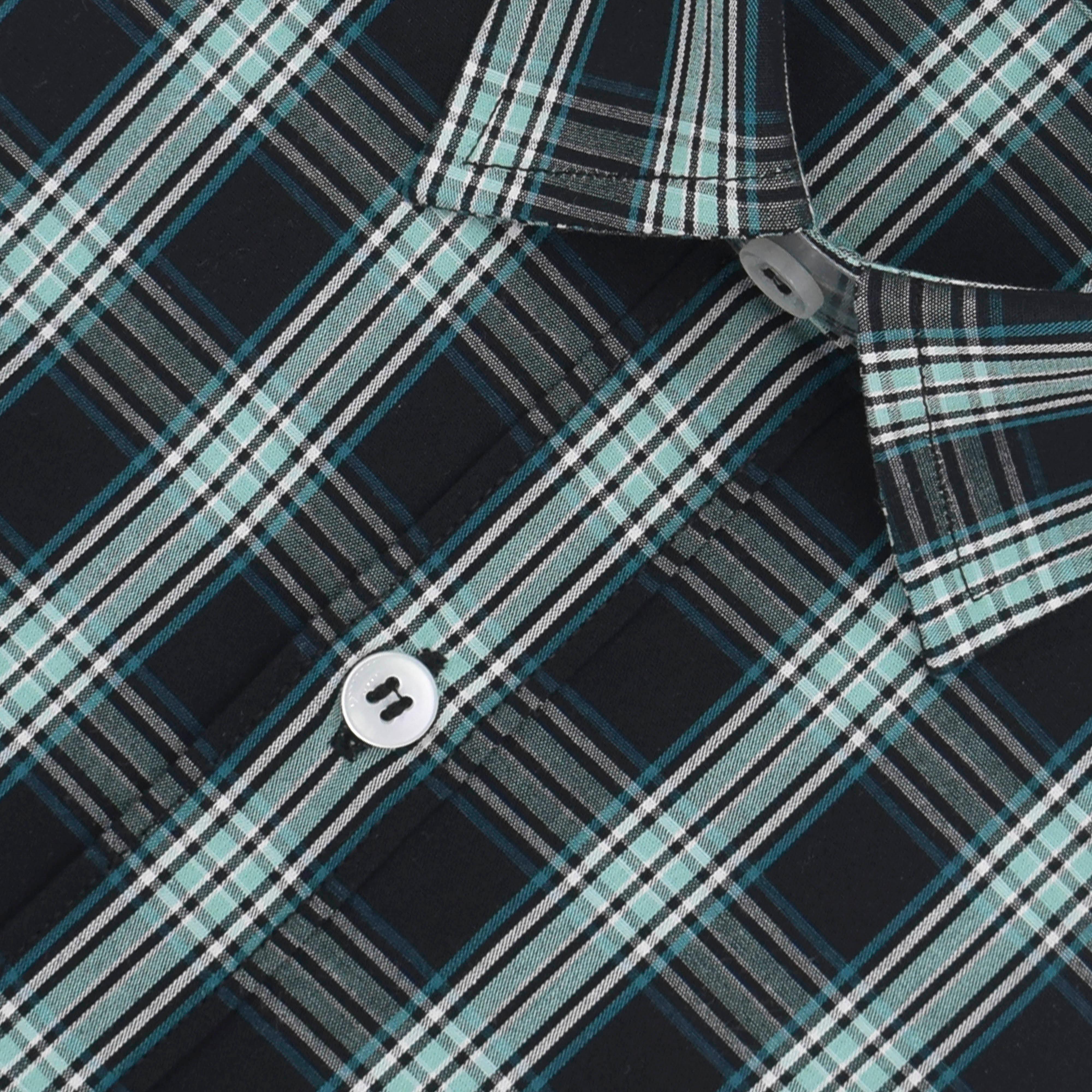 Men's 100% Cotton Tartan Checkered Half Sleeves Shirt (Black)