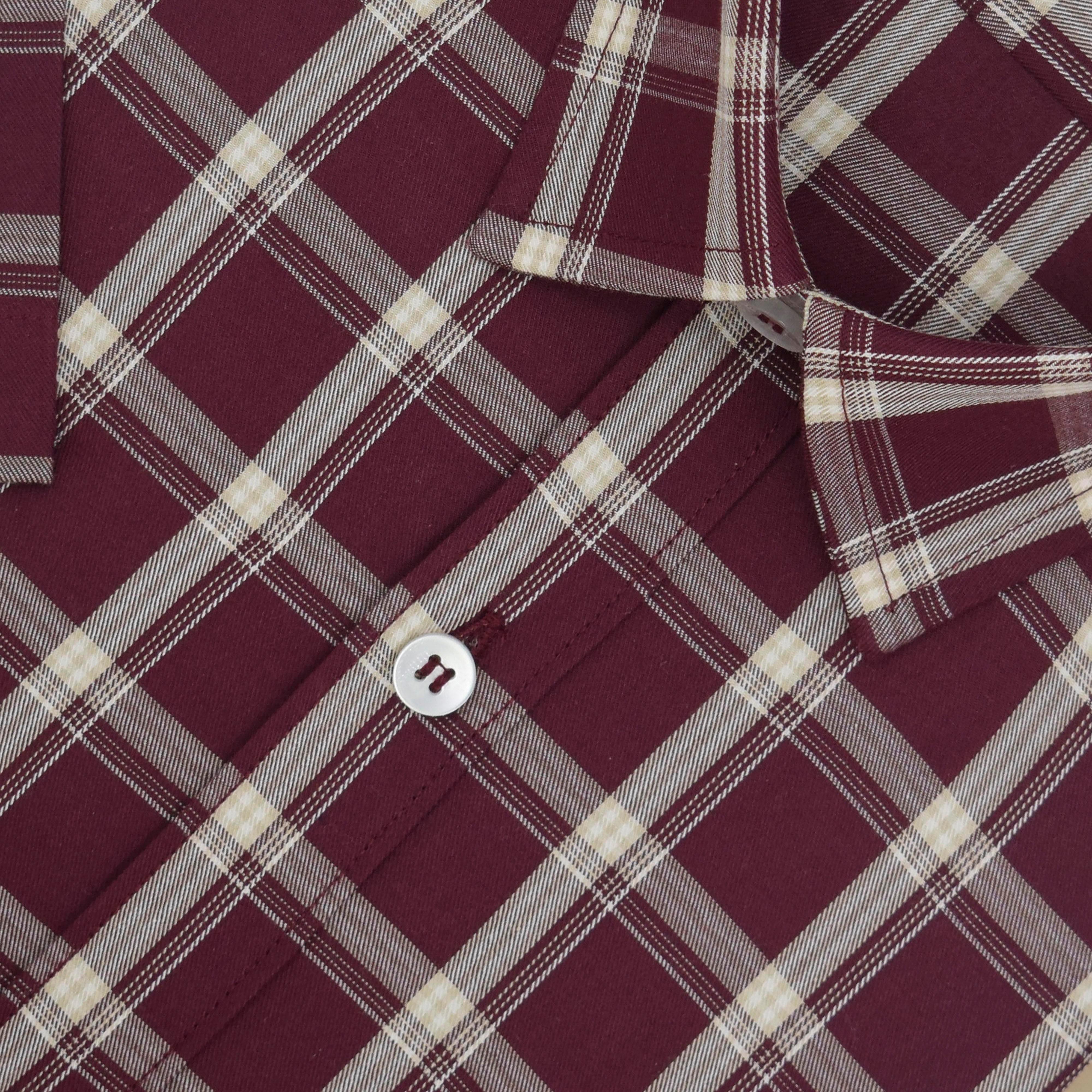 Men's 100% Cotton Tartan Checkered Half Sleeves Shirt (Burgundy)