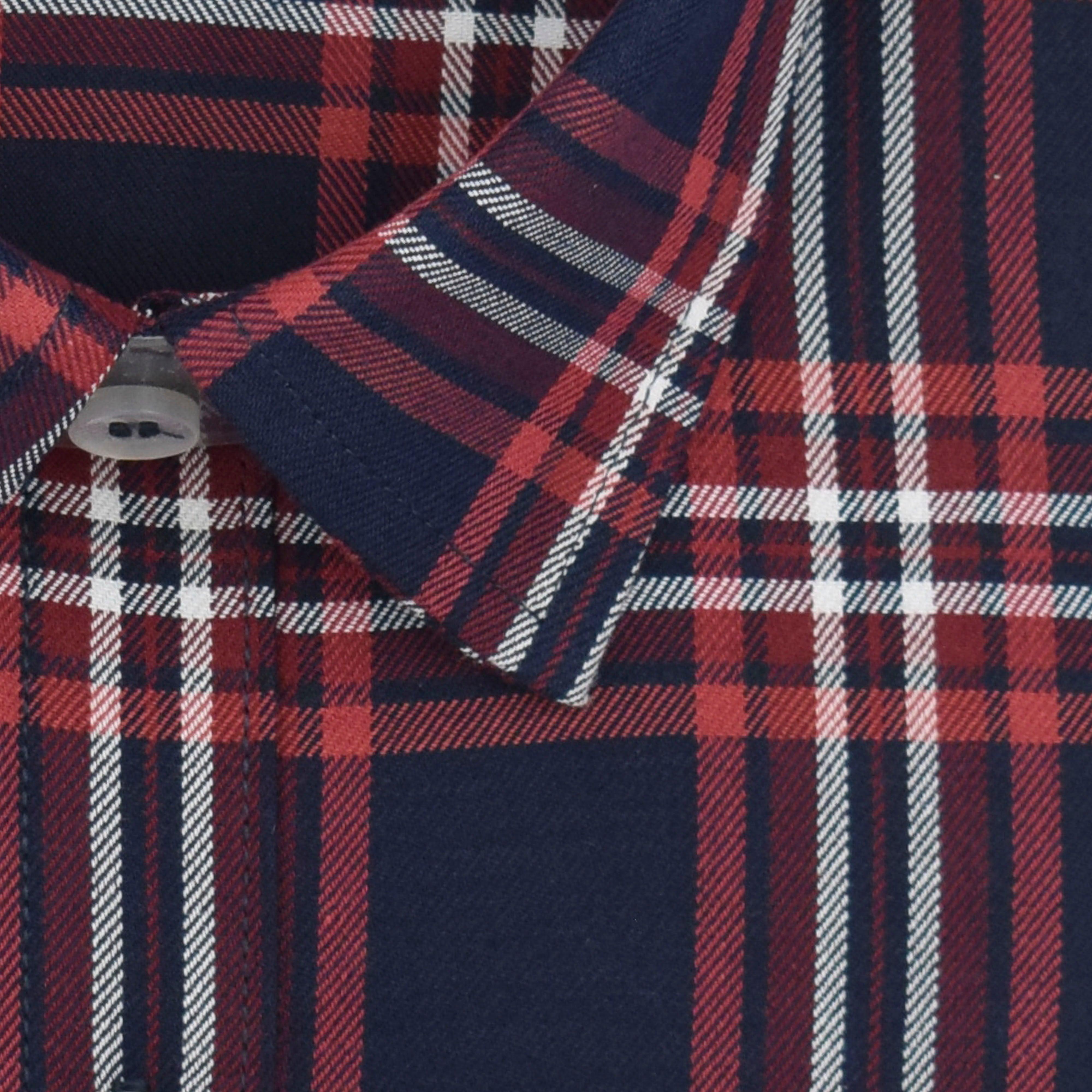 Men's 100% Cotton Tartan Checkered Half Sleeves Shirt (Navy)
