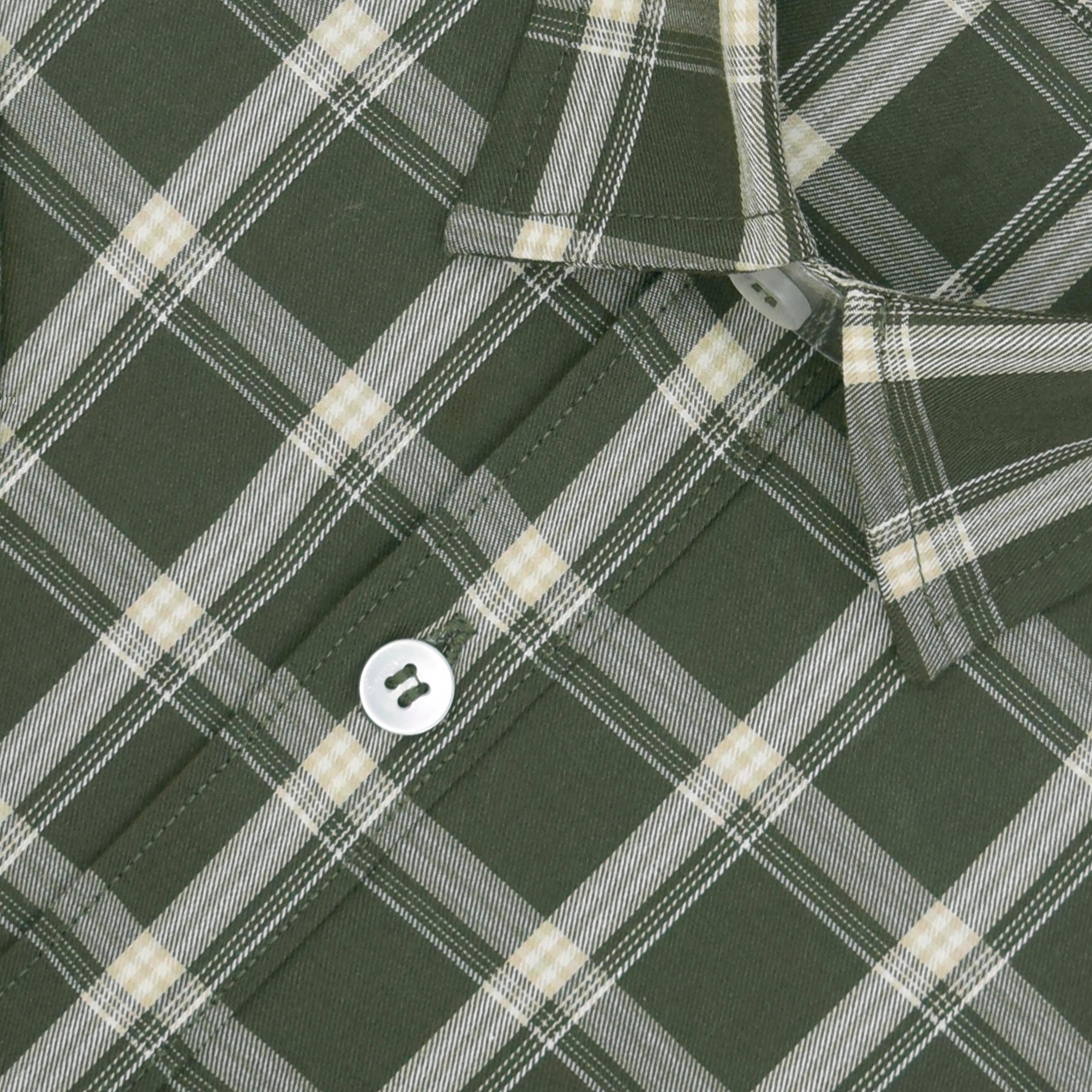 Men's 100% Cotton Tartan Checkered Half Sleeves Shirt (Olive)