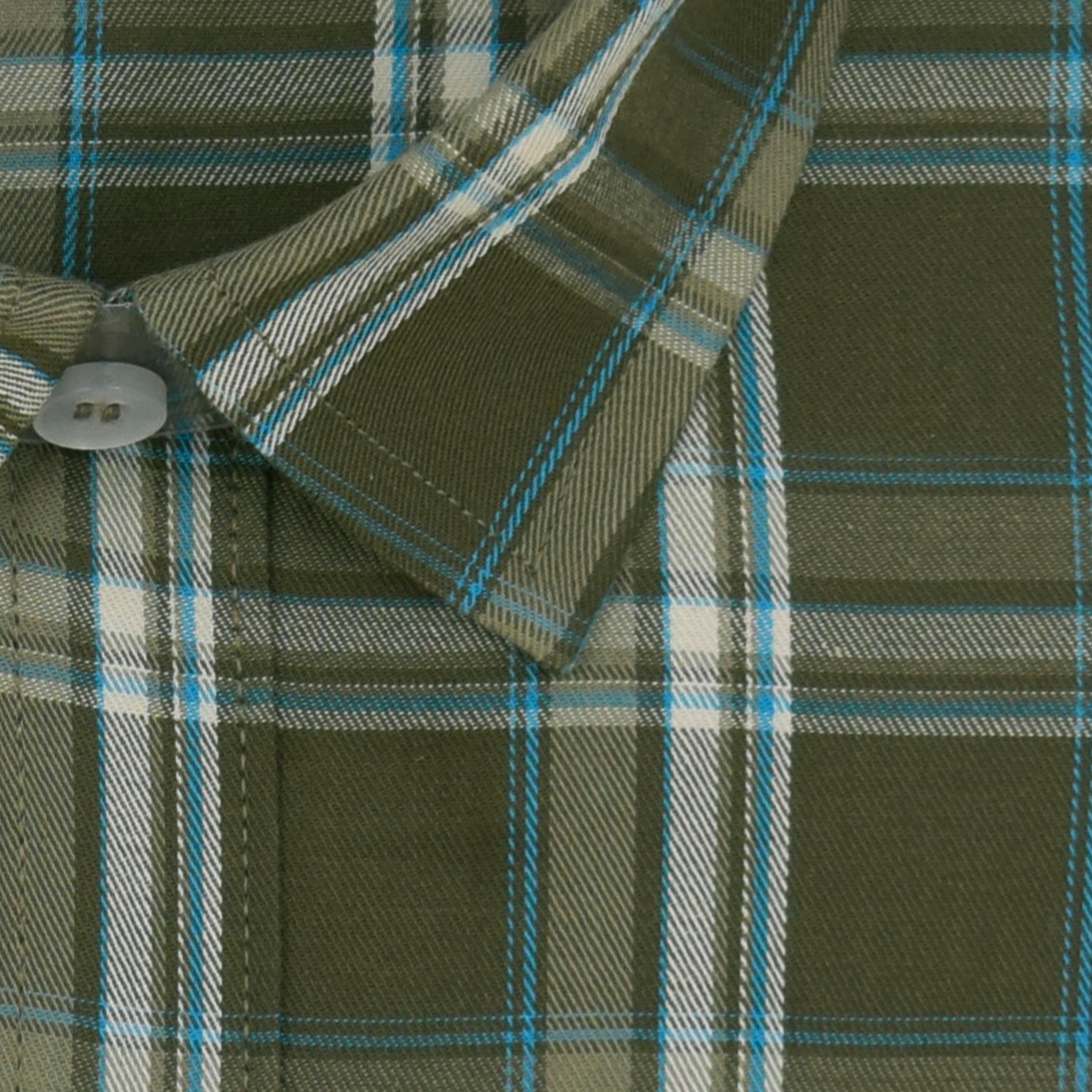 Men's 100% Cotton Tartan Checkered Half Sleeves Shirt (Olive)