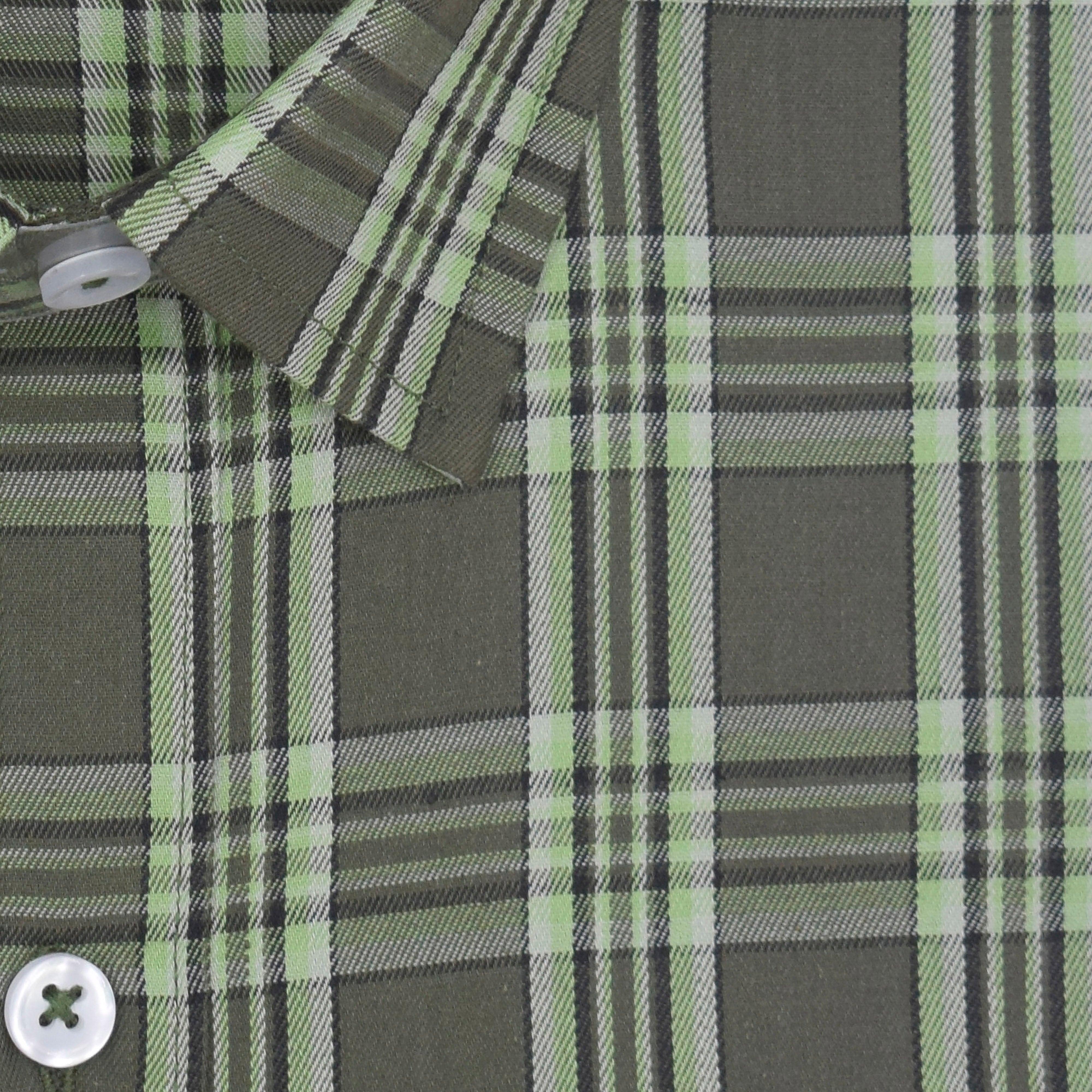 Men's 100% Cotton Tartan Checkered Half Sleeves Shirt (Olive Green)