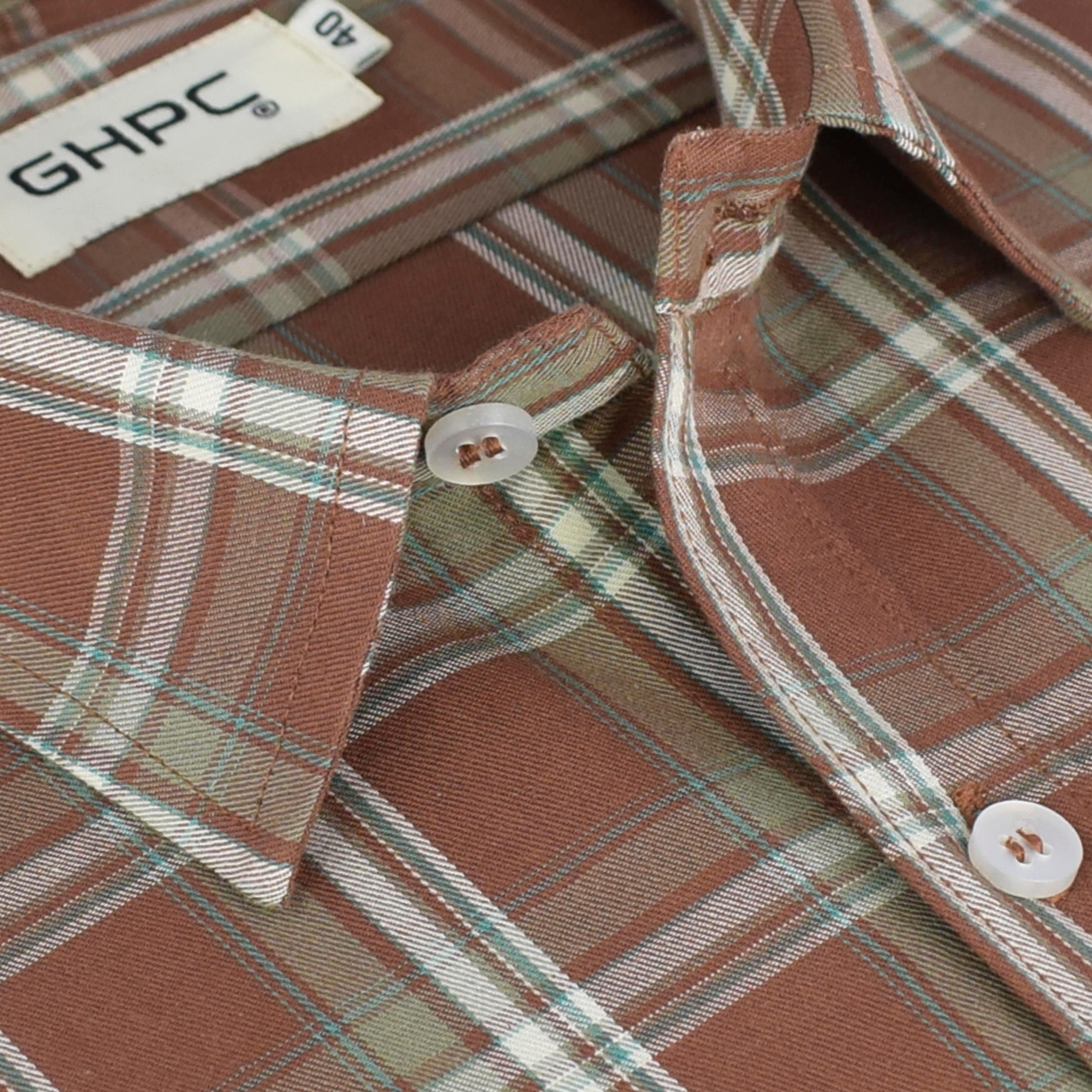 Men's 100% Cotton Tartan Checkered Half Sleeves Shirt (Rust)