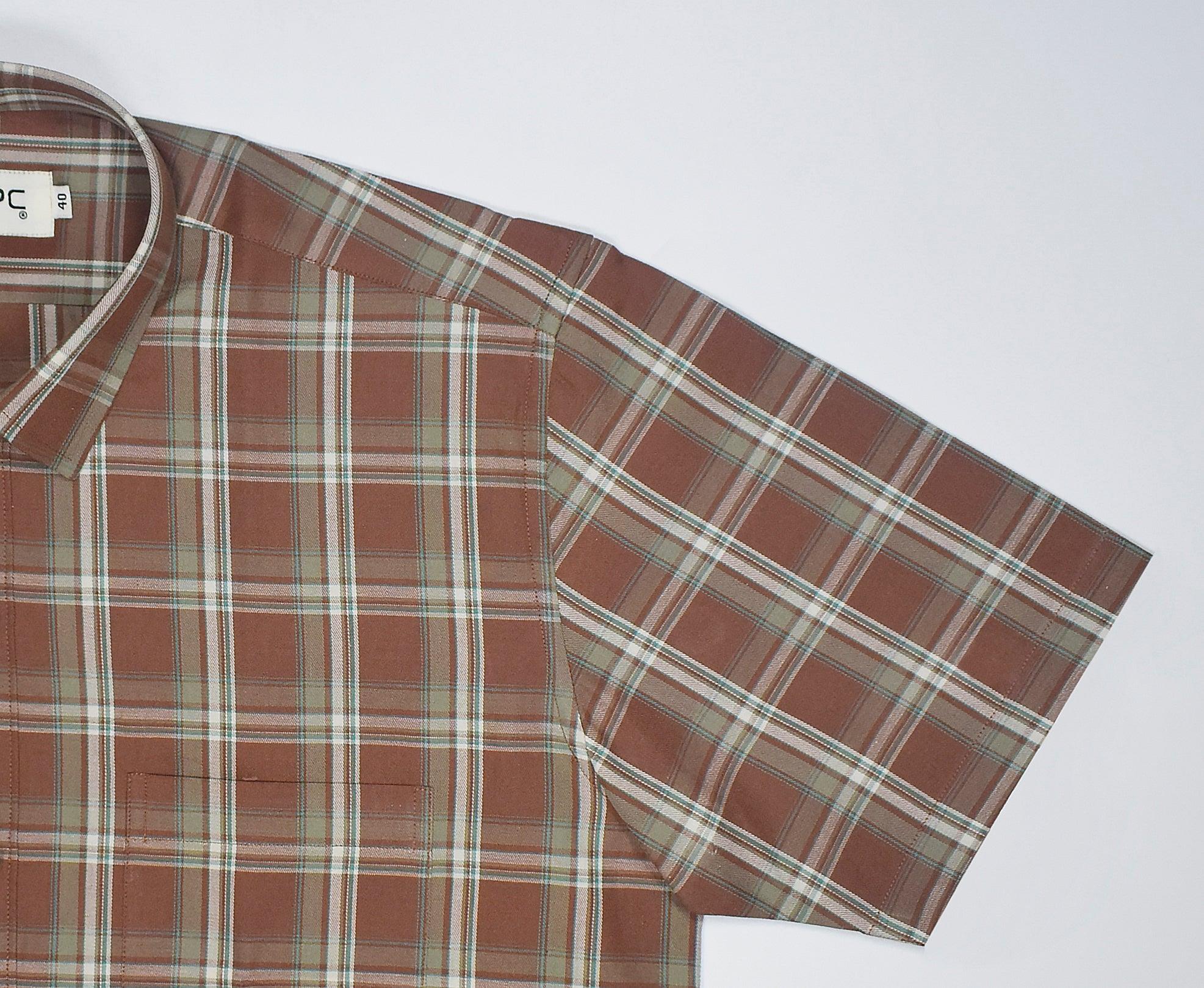 Men's 100% Cotton Tartan Checkered Half Sleeves Shirt (Rust)