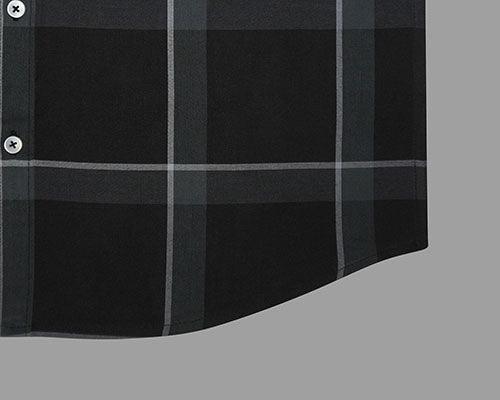 Men's 100% Cotton Windowpane Checkered Half Sleeves Shirt (Black)