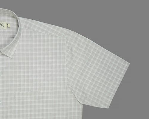 Men's 100% Cotton Windowpane Checkered Half Sleeves Shirt (Light Brown)