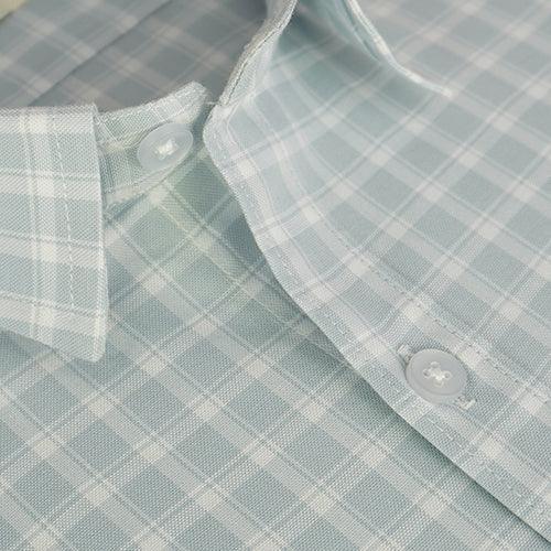 Men's 100% Cotton Windowpane Checkered Half Sleeves Shirt (Misty Blue)