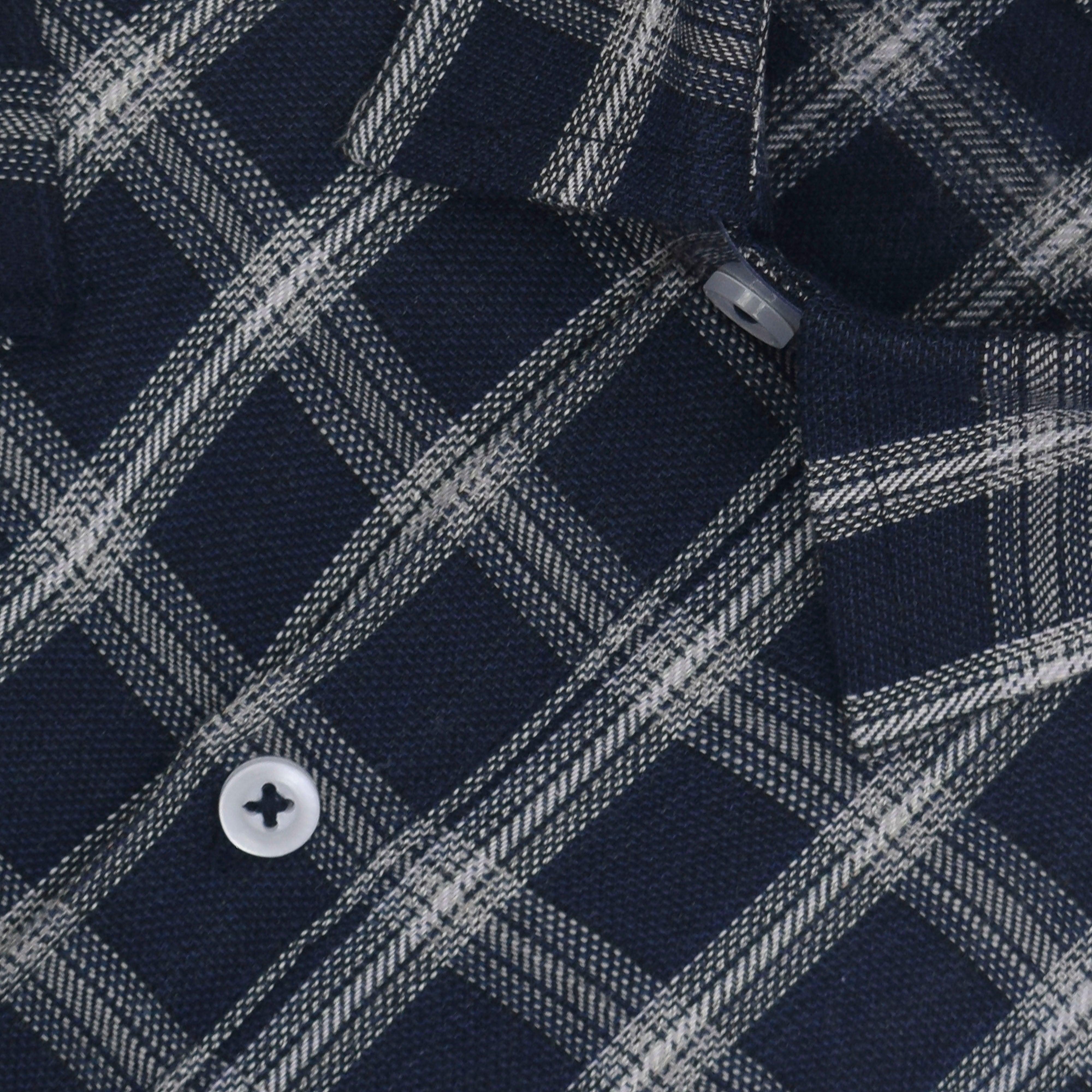 Men's 100% Cotton Windowpane Checkered Half Sleeves Shirt (Navy)