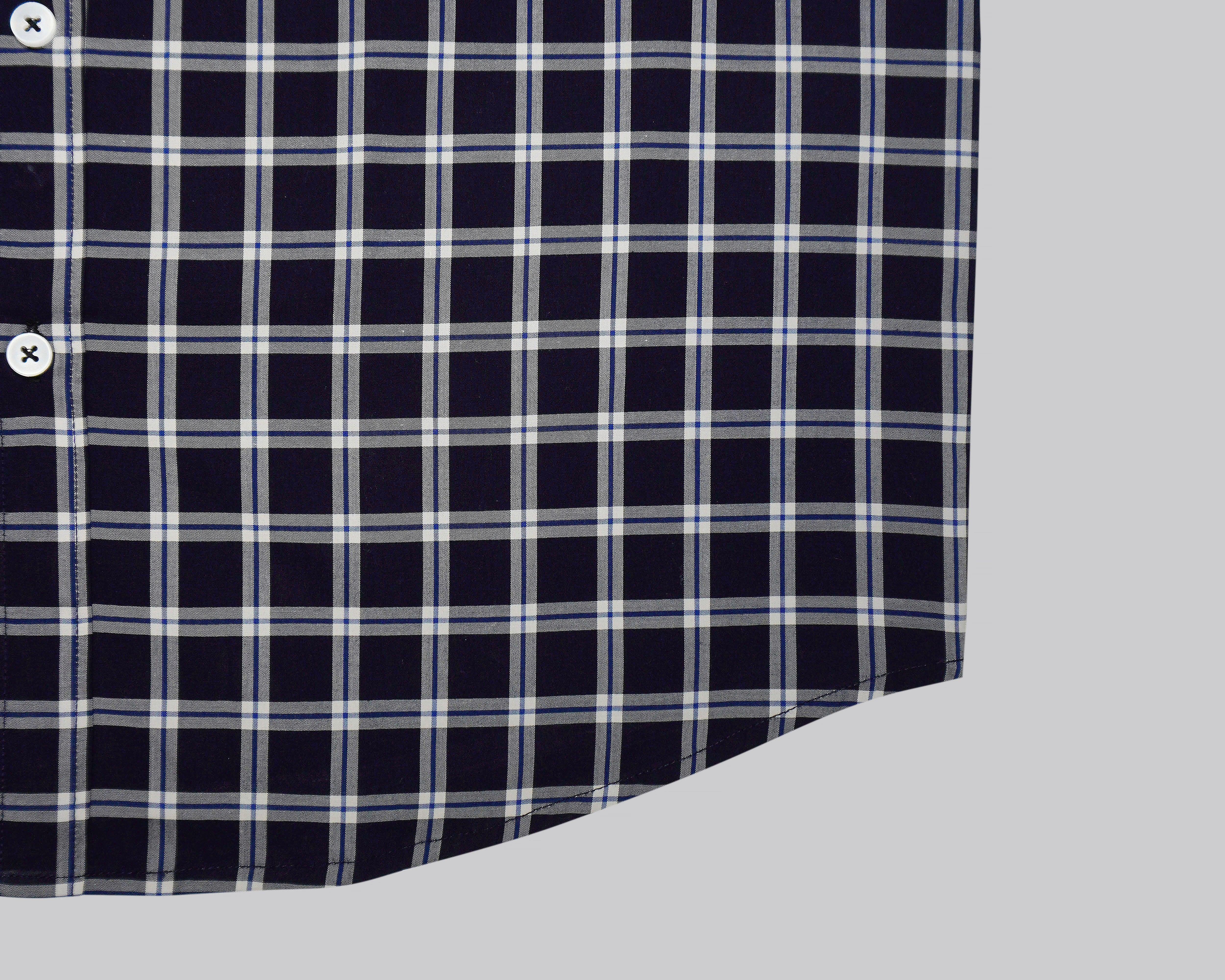 Men's 100% Cotton Windowpane Checkered Half Sleeves Shirt (Navy)