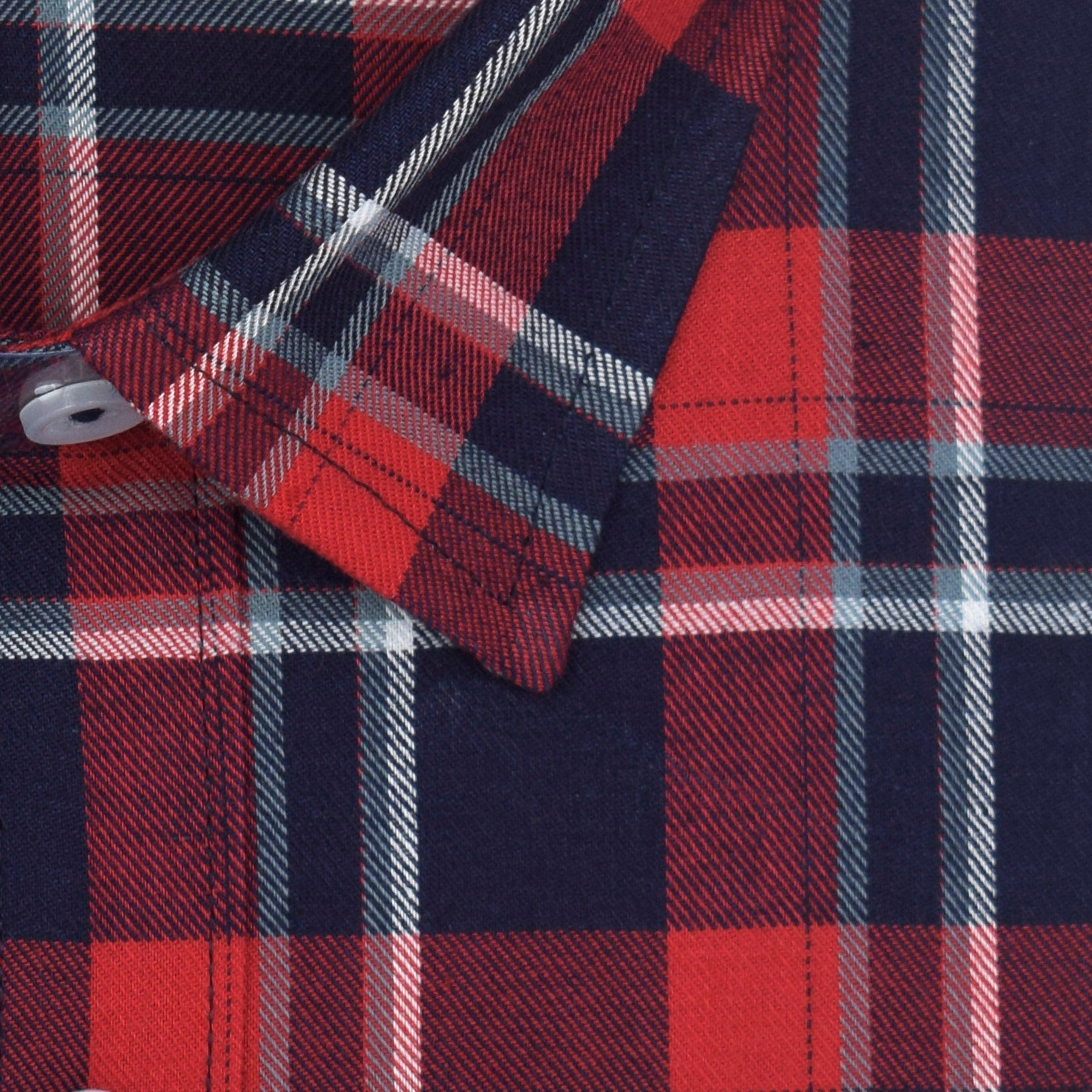 Men's 100% Cotton Windowpane Checkered Half Sleeves Shirt (Red)